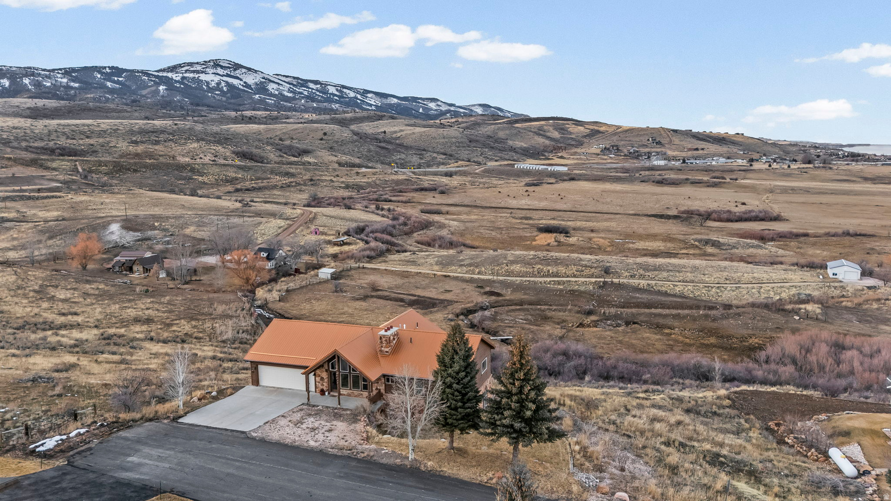 495 W Buttercup Ln aerial view with Bear Lake mountains